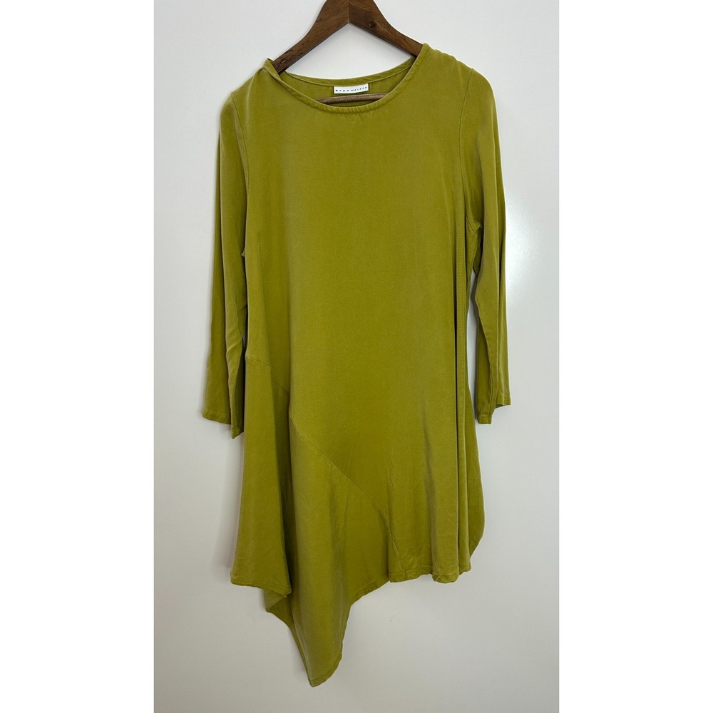 Bryn Walker Asymmetrical Hem Tencel Hi Lo Dress Small Green Minimalist Lagonlook - Picture 7 of 15